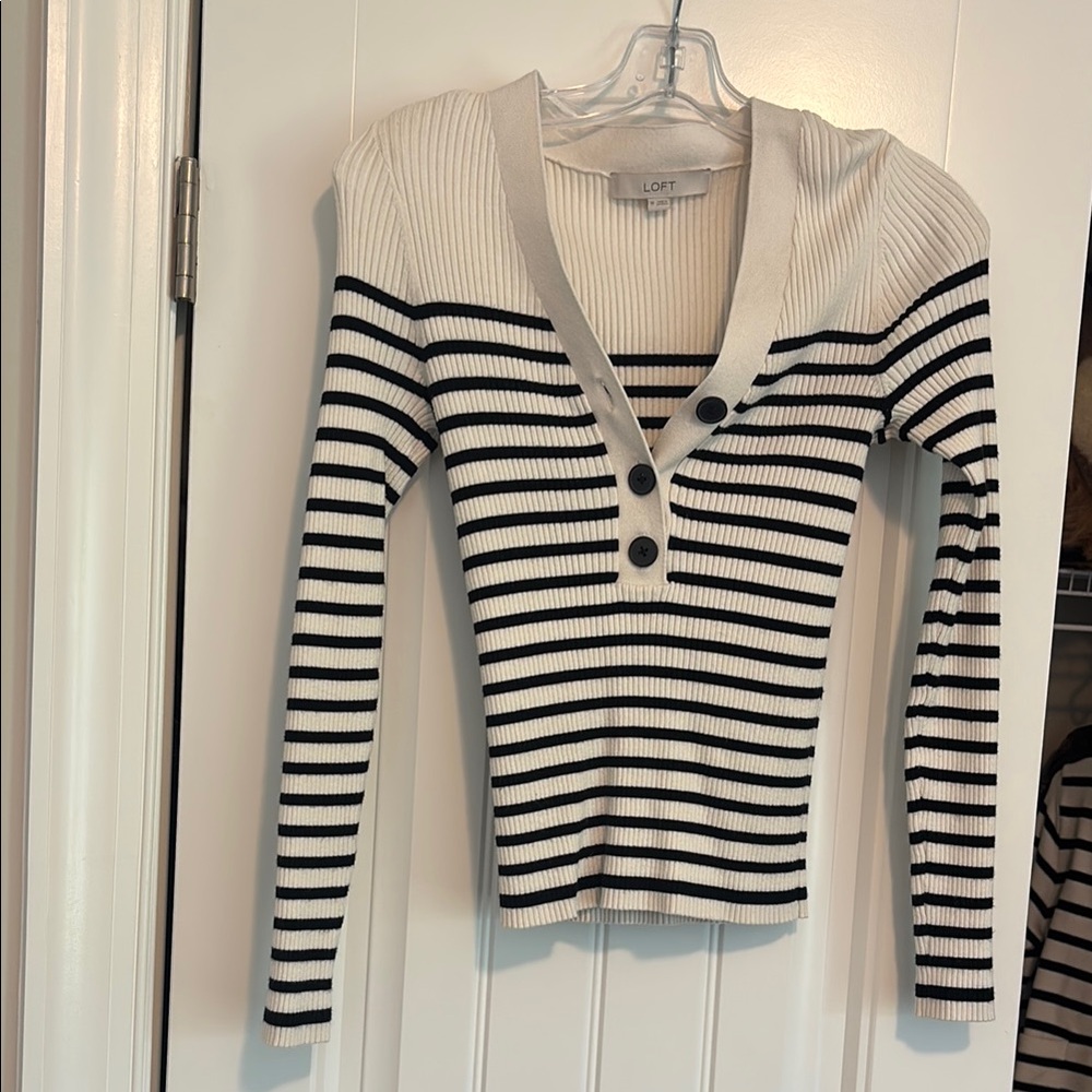 LOFT Striped Ribbed Sweater